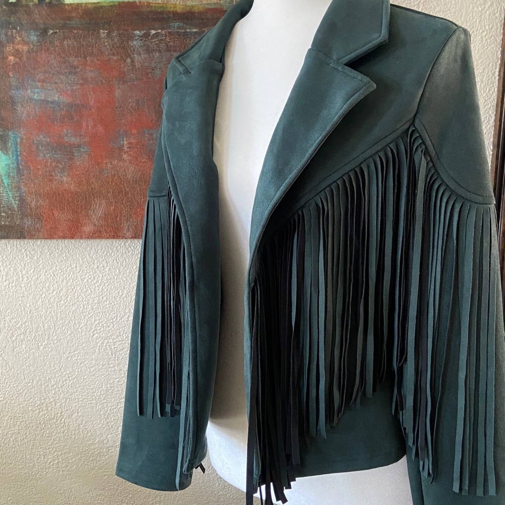 Sale! Dark Green Trendy Fringe Jacket, size M. New - Picture 6 of 15